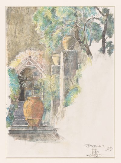タオルミーナの庭の階段 作： Huib Luns (signed by artist)