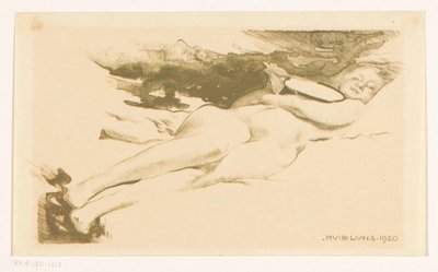 鏡で横になっている裸の女性 作： Huib Luns