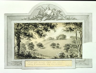 アントニーハウスのレッドブック、c.1812（紙にインク）からの敷地の「前」のビュー（「後」のビューについては170691を参照） 作： Humphry Repton