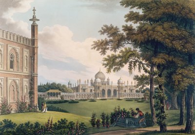 ジョセフコンスタンティンスタドラーによって彫刻された庭園を示すブライトンパビリオン 作： Humphry Repton