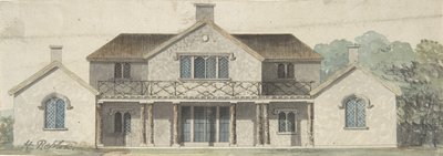 18 世紀後半から 19 世紀初頭のトゥドレスク様式のコテージ オルネのデザイン。 作： Humphry Repton