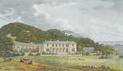 南正面、西正面、遠近法、アントニーハウスのレッドブック、1812年 作： Humphry Repton