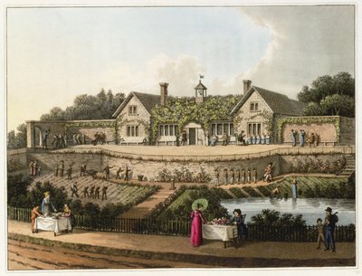 「風景園芸の理論と実践に関する断片」からのワークハウス、パブ。 1816 作： Humphry Repton