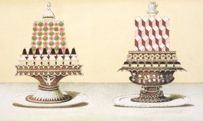 デザートのプレゼンテーションのデザイン、フランス料理に関するハンガリー料理の本のイラスト、1880年頃 作： Hungarian School