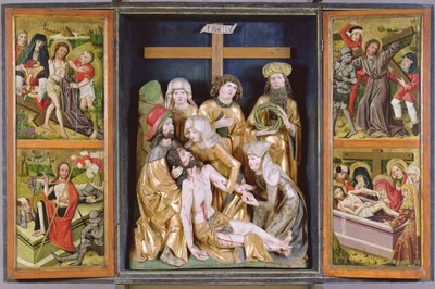 情熱の祭壇、ヤノスレト、1480-90年（塗装と金色の木材） 作： Hungarian School