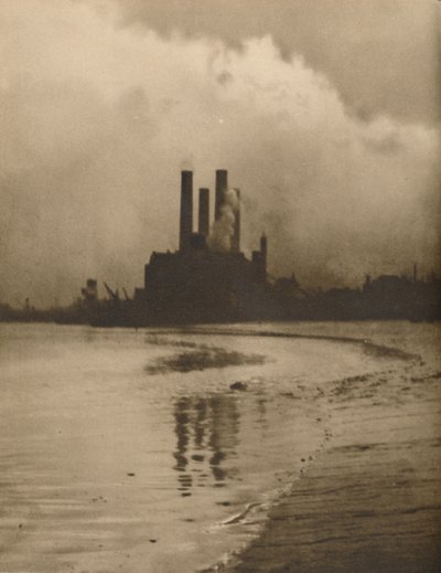 「チェルシーの煙突: 古いクレモルネ庭園の跡地にある発電所」、1935 年頃。 作： Huson