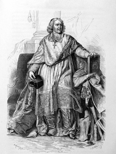 Hyacinthe Rigaudによるモー司教Jacques-Benigne (Jacques Benigne) Bossuetのエングレービングされた肖像画（ルーヴル美術館） - Guizotの「Histoire de France」に掲載されています。 作： Hyacinthe (after) Rigaud