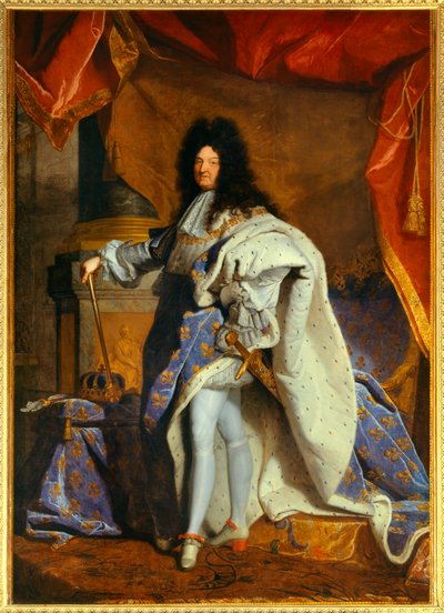 ルイ14世（1638年～1715年）63歳の全身像、大きな王族の衣装を身にまとった姿 ヒャカンテ・リゴー（1659年～1743年）の工房で制作された絵画 作： Hyacinthe (studio of) Rigaud