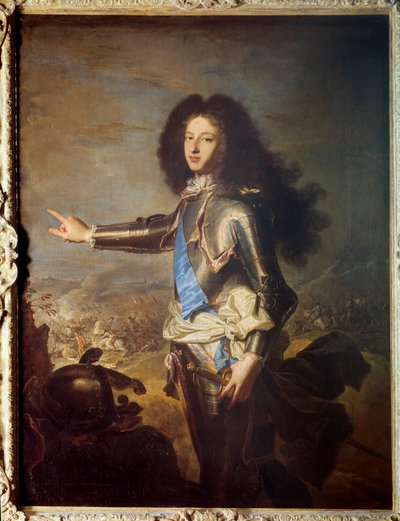 ルイ15世の父であるブルゴーニュ公ルイ・ド・フランス（1682-1712）の肖像。ヒャカンテ・リゴー（1659-1743）による絵画。18世紀。縮小。1,29 x 0,98 m。 作： Hyacinthe Francois Rigaud