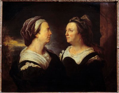 2つの異なる姿勢のリゴー夫人母の肖像。横顔の女性の二重肖像（左・右）。ヒャクサンテ・リゴー（1659-1743）による絵画 1695年 日0,83x1,03 m 作： Hyacinthe Francois Rigaud