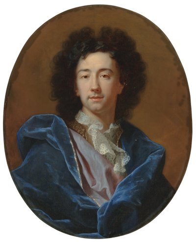 レースクラバットと青いマントをまとった、バスト丈のアーティストの肖像 作： Hyacinthe Francois Rigaud