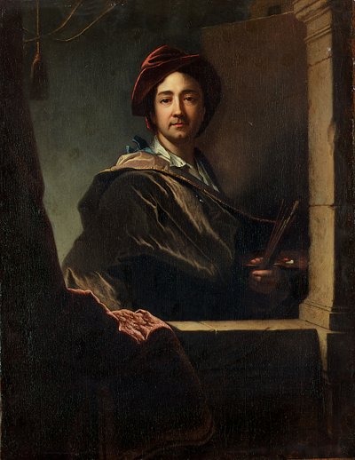 アーティストの肖像、半身、両開き、1712年 作： Hyacinthe Francois Rigaud