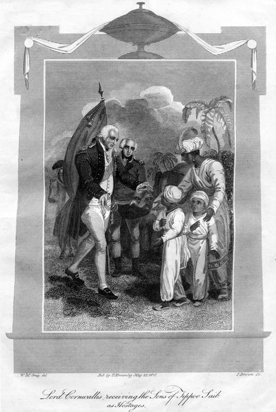 コーンウォリス卿1738-1805、ティップーサイブの息子たちを人質として迎え、1816年。 作： I. Brown