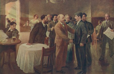 「レーニンとスターリンの最初の会談、タンメルフォルス フィンランド、1905 年 12 月」、1939 年。 作： I Vepkhvadze
