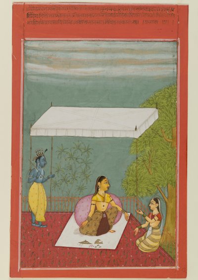 Nayikaは彼女の恋人を待っています、ケシャバダサのRasikapriyaを示すシリーズのページ、1692年（紙に不透明なトイレ） 作： Ibrahim Ibrahim