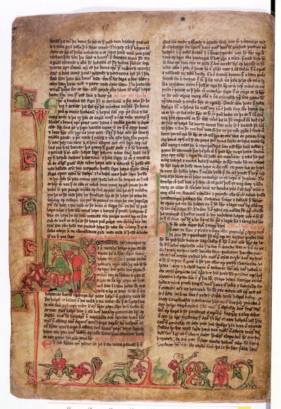 14世紀後半のFlateyjarbok（The Book of Flatey）のオラフトリッグヴァソンのサガの冒頭にある歴史的な頭文字D 作： Icelandic School