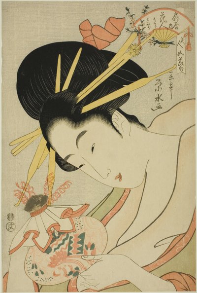 「美人五節句」より扇屋の遊女花人、従者のさくら、もみじ 作： Ichirakutei Eisui