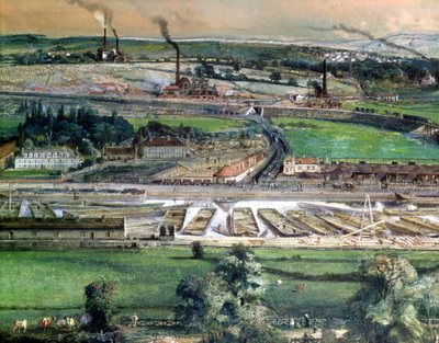 ブランズ炭田の産業景観、ソーヌエロワール、1860年頃157397年の紙の詳細 作： Ignace Francois Bonhomme