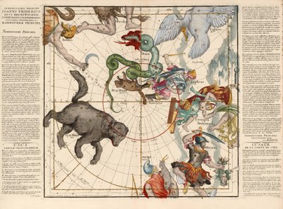 説明中の天球儀のボード面からの北極プレート1、Pub。 1674年（手描きの彫刻） 作： Ignace Gaston Pardies