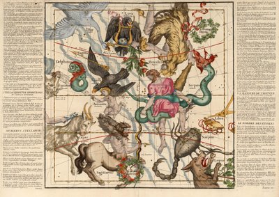説明中の天球儀の平面からの冬至プレート5、パブ。 1674年（手描きの彫刻） 作： Ignace Gaston Pardies