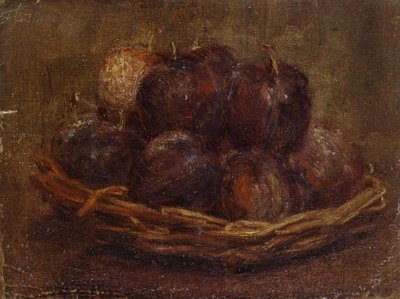 梅のバスケット、1869年-1869年（キャンバスに油彩、ドローイングとしてマウント） 作： Ignace Henri Jean Fantin Latour