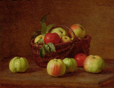 バスケットとテーブルの上のリンゴ、1888 作： Ignace Henri Jean Fantin Latour
