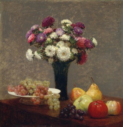 テーブルの上のアスターと果物、1863 作： Ignace Henri Jean Fantin Latour