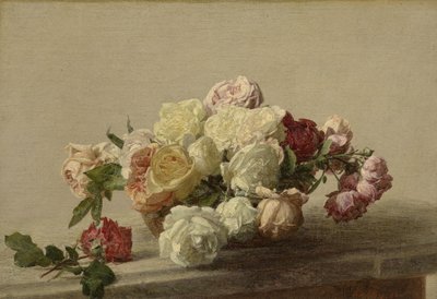 大理石のテーブルにバラのボウル、1885 作： Ignace Henri Jean Fantin Latour