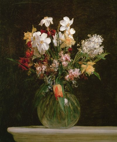 白い水仙、ヒヤシンスとチューリップ、1864 作： Ignace Henri Jean Fantin Latour