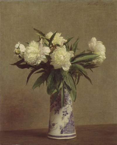 青と白の花瓶の牡丹、1872 作： Ignace Henri Jean Fantin Latour