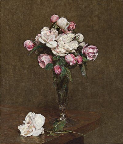 シャンパンフルートのピンクと白のバラ、1874年 作： Ignace Henri Jean Fantin Latour