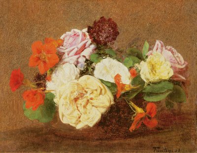 花瓶のバラとキンレンカ、1883 作： Ignace Henri Jean Fantin Latour