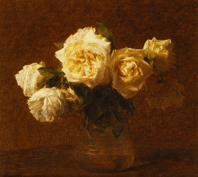 花瓶の六つの黄色いバラ。花瓶の中の六つの黄色いバラ、1903 作： Ignace Henri Jean Fantin Latour