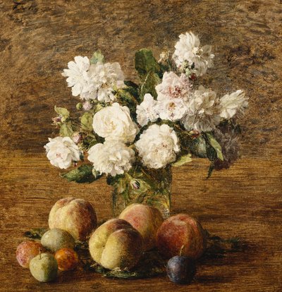 静物：バラと果物。 Nature Morte：Roses et Fruits、1878 作： Ignace Henri Jean Fantin Latour