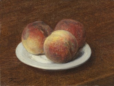 プレート上の3つの桃、1868（キャンバス上の紙に油彩） 作： Ignace Henri Jean Fantin Latour