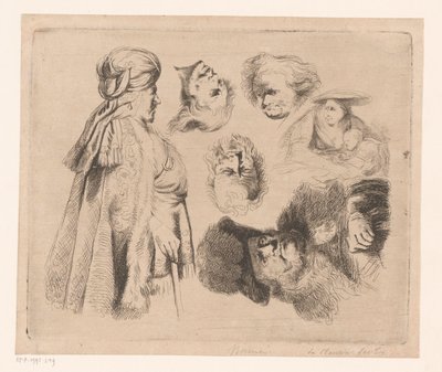東洋人男性、子供を持つ女性、男性の 4 つの頭の構図 作： Ignace Joseph de Claussin (attributed to)