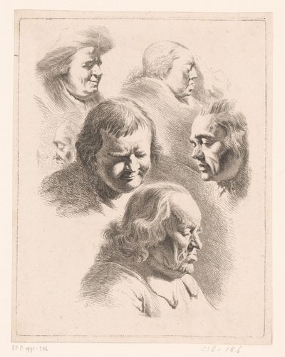 目を閉じた男女6頭の構図 作： Ignace Joseph de Claussin (attributed to)