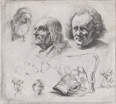 6 つの頭と牛乳を注ぐ女の習作、1816 年。 作： Ignace Joseph de Claussin