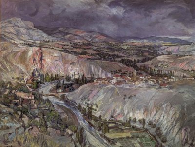 ナバラの田園地帯– 20世紀– 75,5×09 cm –カードに油彩 作： Ignacio Zuloaga y Zabaleta