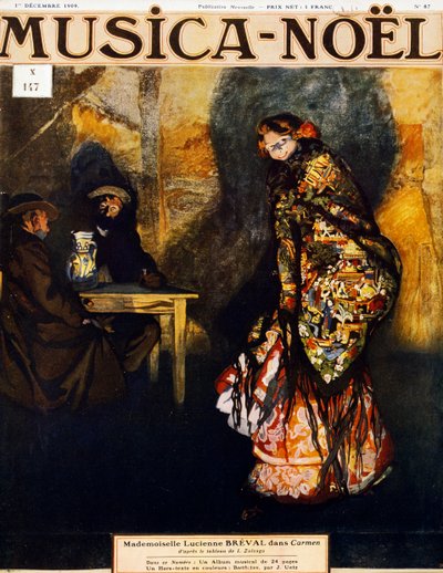 ジョルジュ・ビゼーの同名オペラのカルメン役を演じたスイス人ソプラノ、ルシエンヌ・ブレヴァル（1869-1935）、イグナシオ・ズロラガ・イ・ザバレタの絵 作： Ignacio Zuloaga y Zabaleta