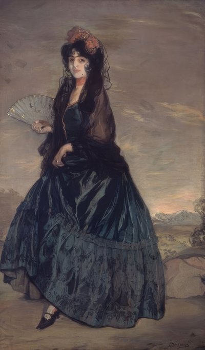 ハンドル、花、ファンの女性-OLEO LIENZO-199×120,5 CM 作： Ignacio Zuloaga y Zabaleta