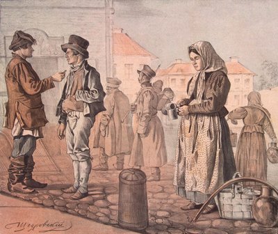 シリーズのストリート ミルク売り これらは私たちの人々、1842 作： Ignati Stepanovich Shchedrovsky