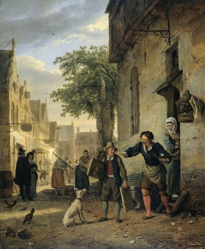 Jan Steen は息子を路上に送り、絵をビールとワインと交換します 作： Ignatius Josephus van Regemorter