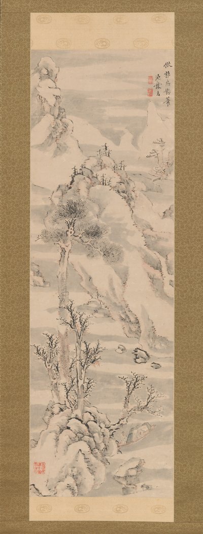 18世紀後半の郭忠樹のスタイルの冬の風景。 作： Ike no Taiga