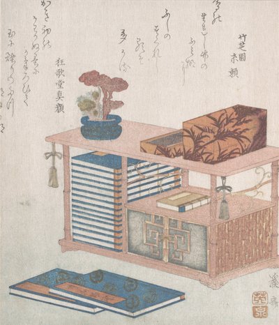 本と本棚、19 世紀。 作： Ikeda Eisen
