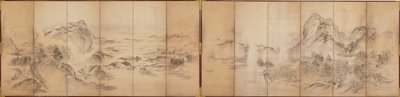 マウンテンビュー、6パネルスクリーンの逆、江戸時代、1856-58年（紙に洗って） 作： Ikeda Koson