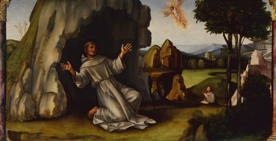 聖痕を受け取る聖フランシス、1450〜1517年頃（木に油彩） 作： Il  Francia
