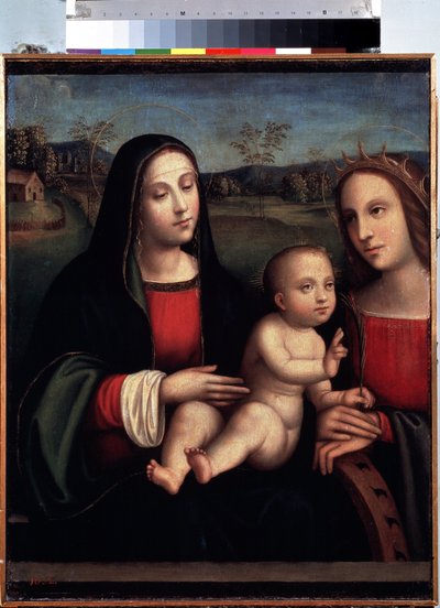 「アレクサンドリアの聖カタリナと聖母子」フランチェスコ・ライボリーニ・ディット・イル・フランチャ（1450-1518）の絵画サンクトペテルブルク・エルミタージュ美術館 作： Il  Francia