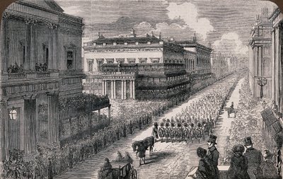 故ウェリントン公爵の葬儀-ポール・モールでの行列、1852年 S3 V0042000 V0042526 作： イラスト付きロンドンニュース