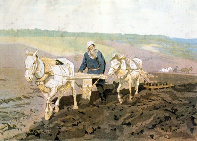 トルストイ伯爵の耕作-レピーヌの絵によると 作： Ilya Efimovich (after) Repin